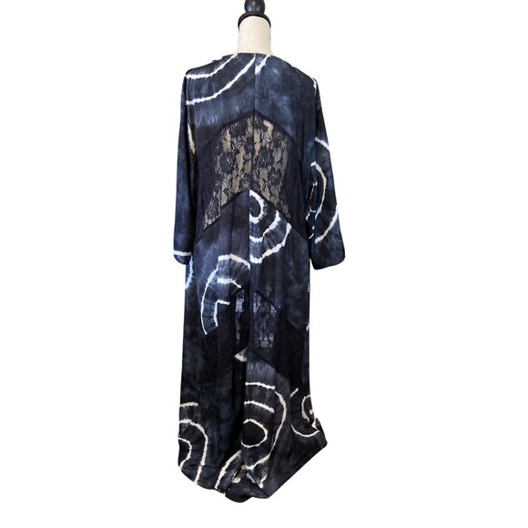 Forgotten Grace Womens 3X Kimono Blue White Tie Dye Sheer Lace Back Panel Boho - Picture 3 of 9